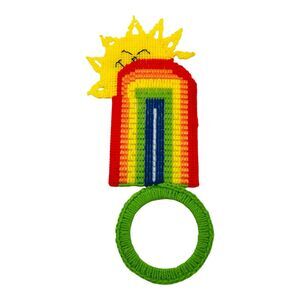 VTG Embroidered Rainbow Hanging Towel Holder Plastic Canvas Yarn Craft Sun Pride